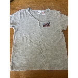 Vintage Disney Mickey Mouse Henley T Shirt Women's Large USA Flag Ribbed Tee